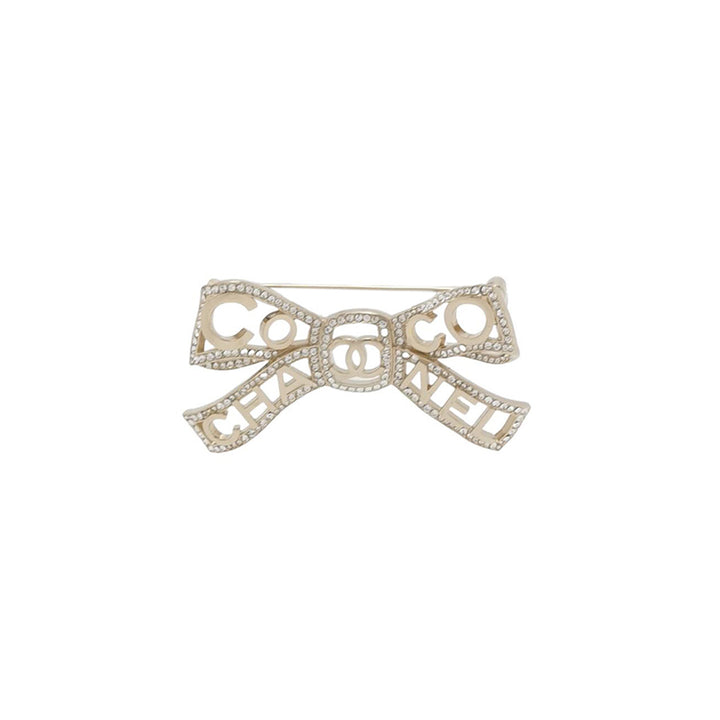 Chanel Metal Crystal Bow-tiful CC Brooch Gold