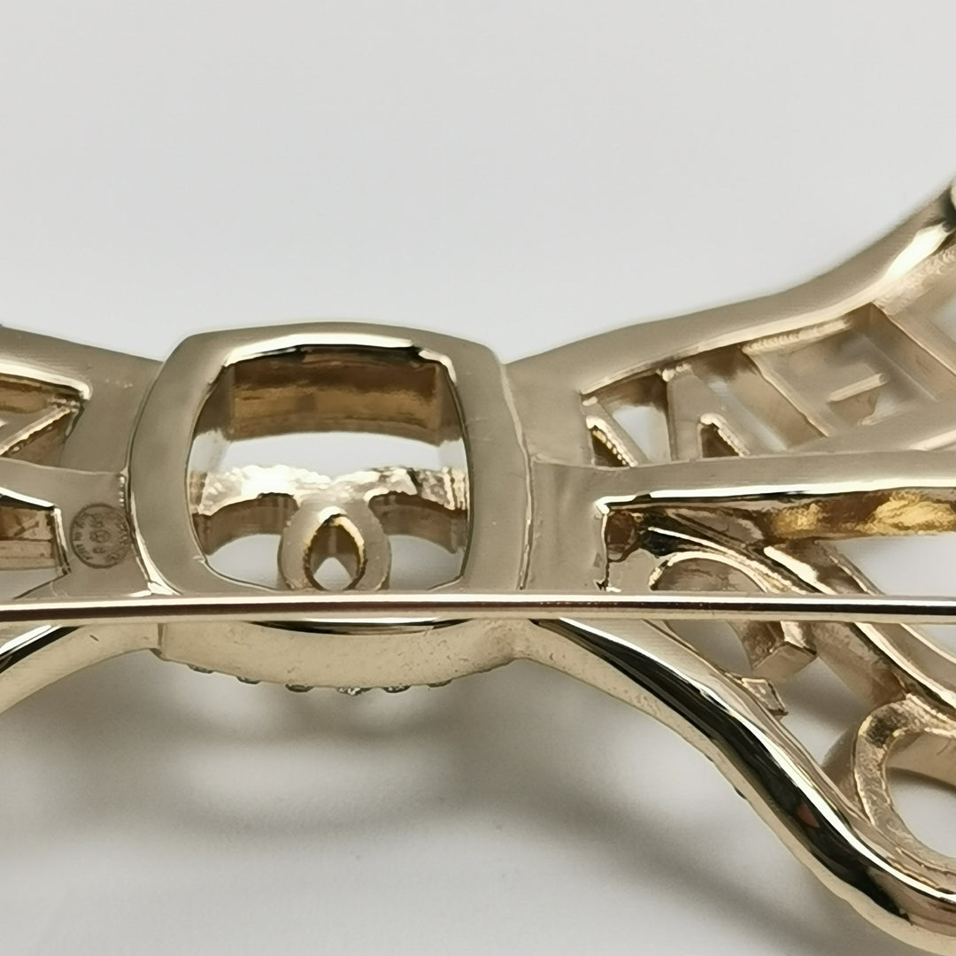 Chanel Metal Crystal Bow-tiful CC Brooch Gold