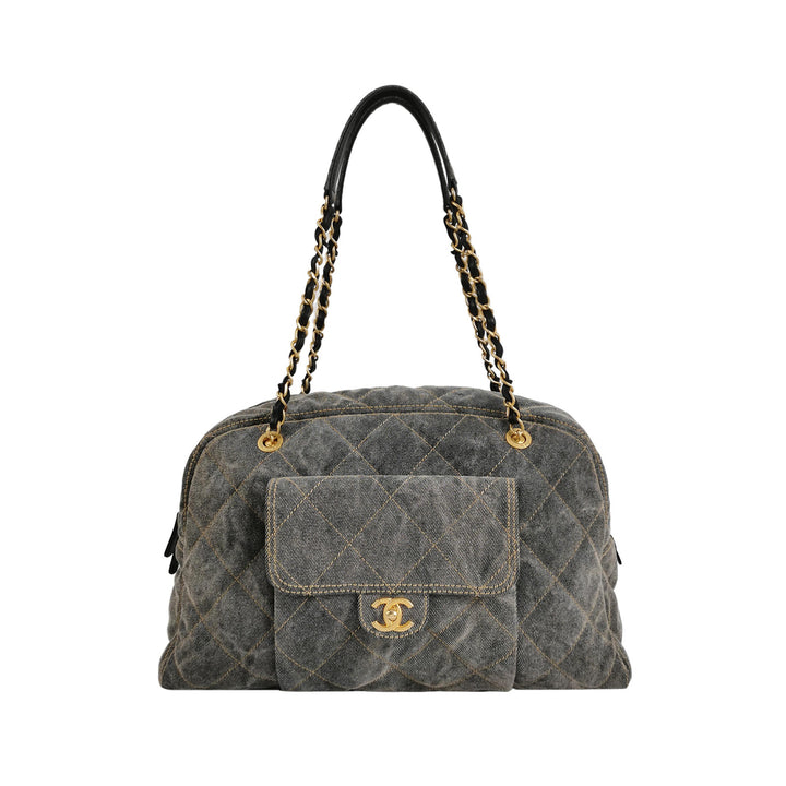 Chanel Washed Denim Quilted Bowling Bag