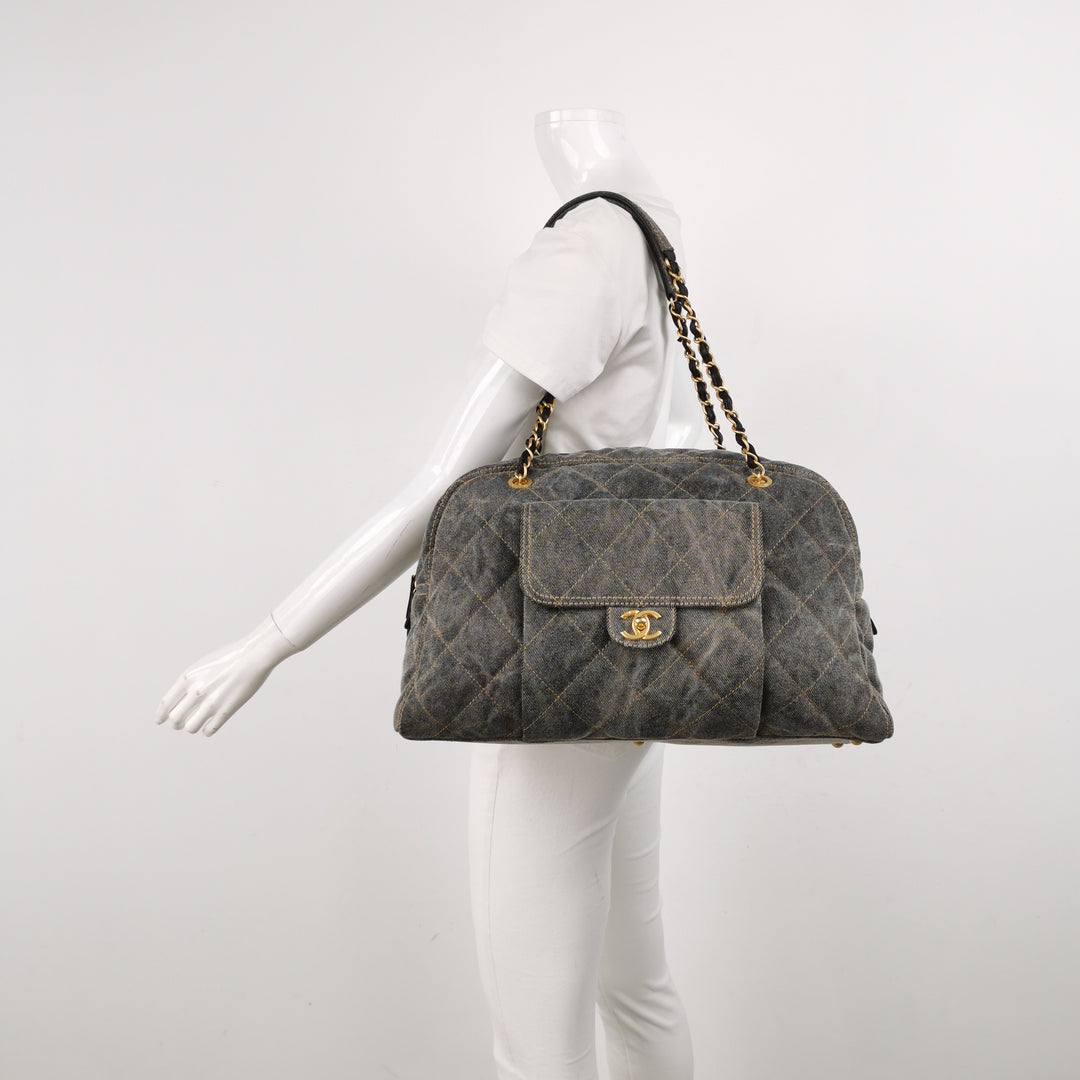 Chanel Washed Denim Quilted Bowling Bag
