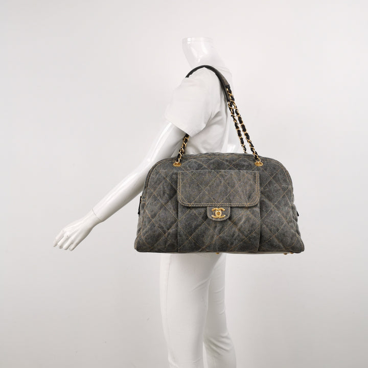 Chanel Washed Denim Quilted Bowling Bag
