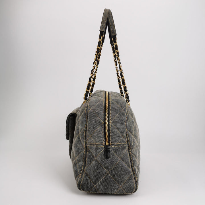 Chanel Washed Denim Quilted Bowling Bag