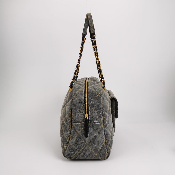 Chanel Washed Denim Quilted Bowling Bag