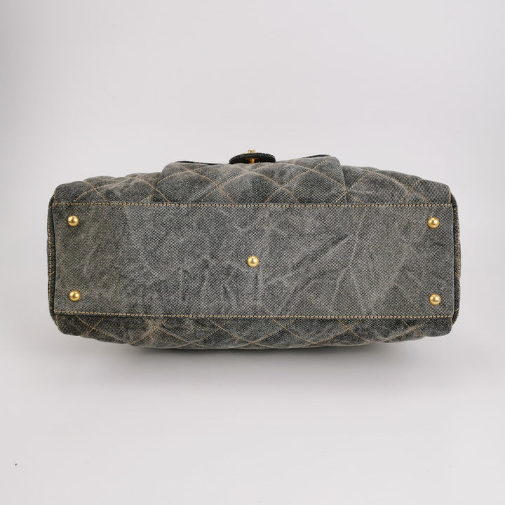 Chanel Washed Denim Quilted Bowling Bag