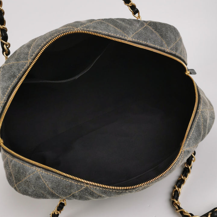 Chanel Washed Denim Quilted Bowling Bag