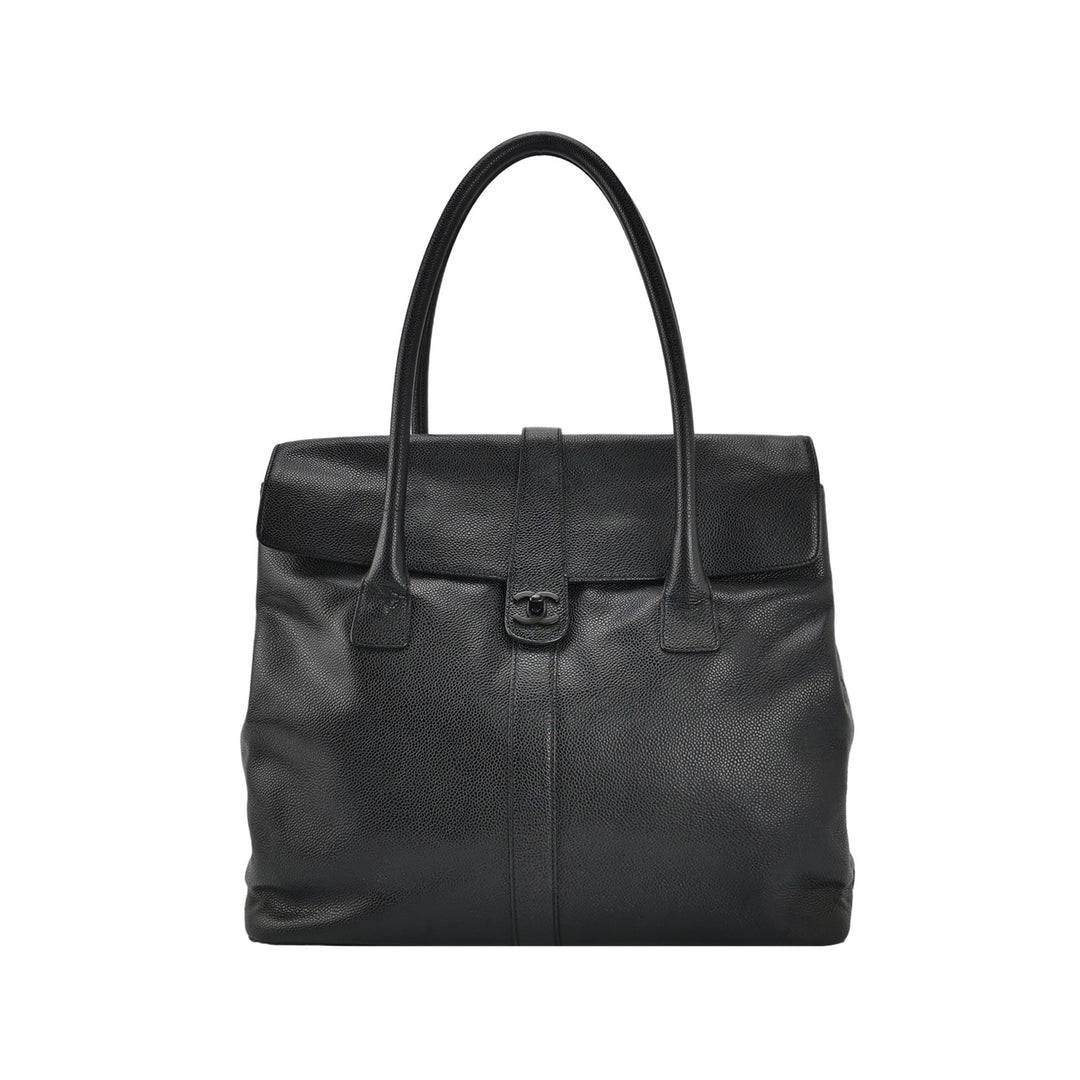 Chanel Vintage CC Logo Caviar Leather Tote Bag