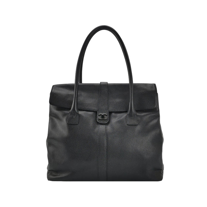 Chanel Vintage CC Logo Caviar Leather Tote Bag