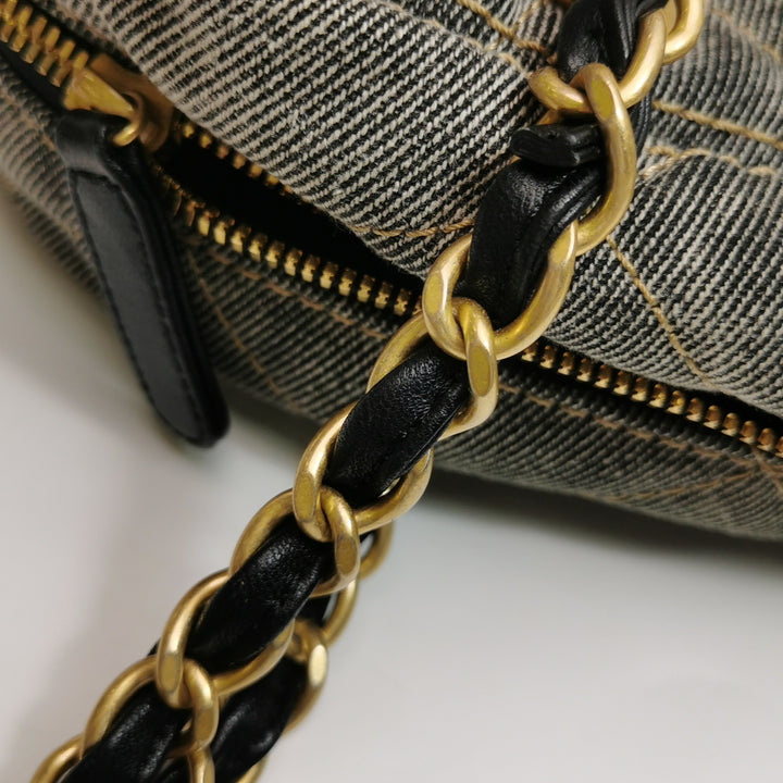 Chanel Washed Denim Quilted Bowling Bag