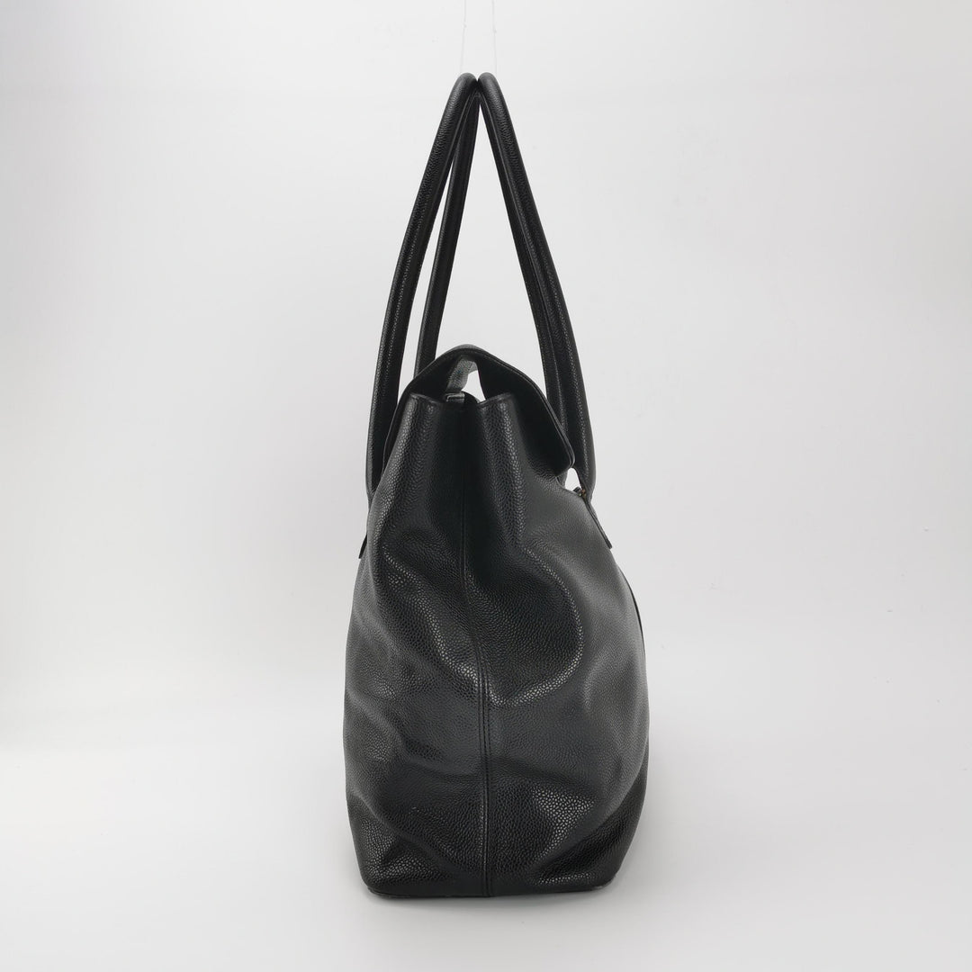 Chanel Vintage CC Logo Caviar Leather Tote Bag