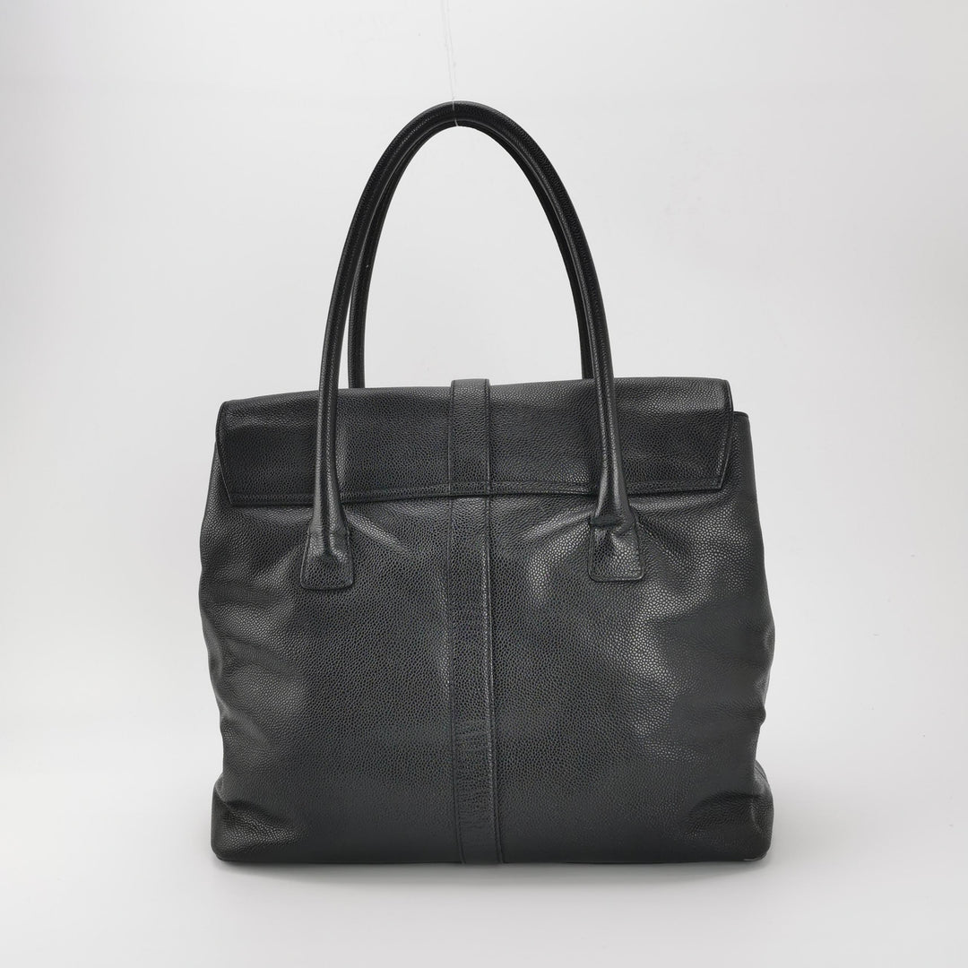 Chanel Vintage CC Logo Caviar Leather Tote Bag