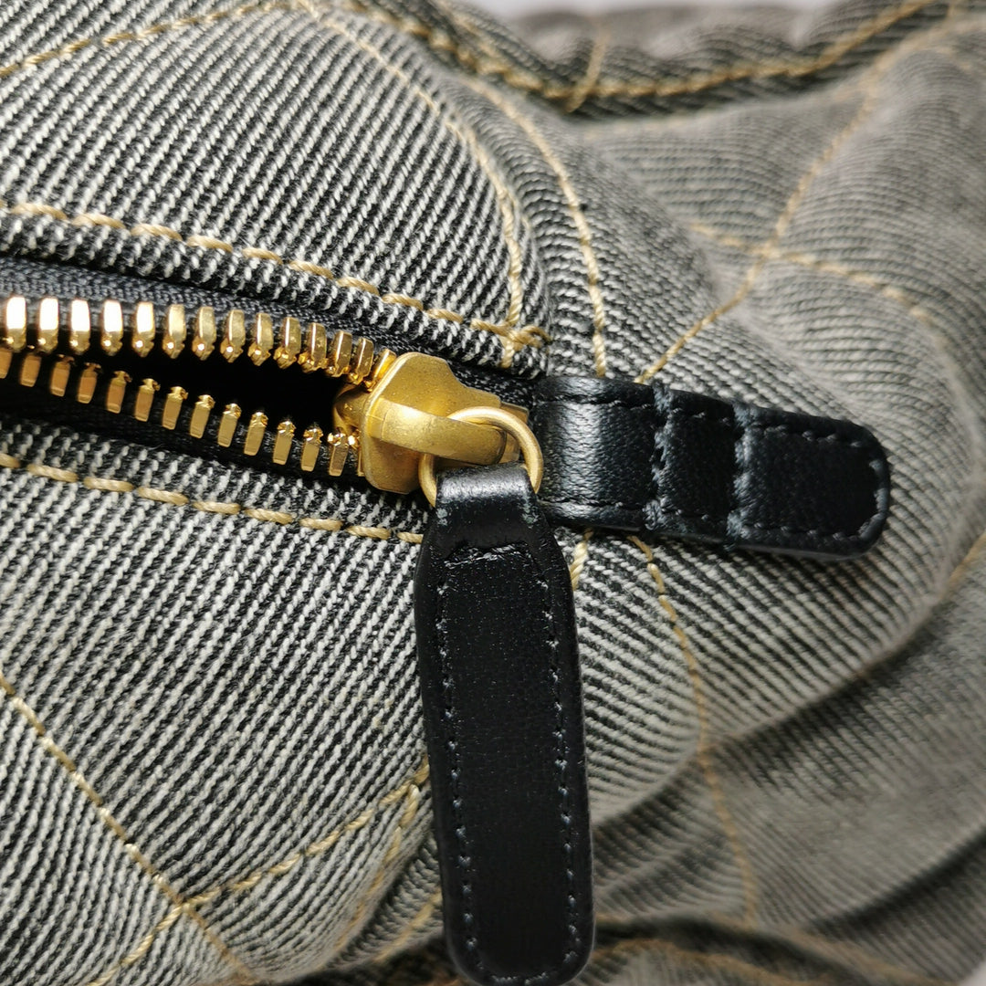 Chanel Washed Denim Quilted Bowling Bag