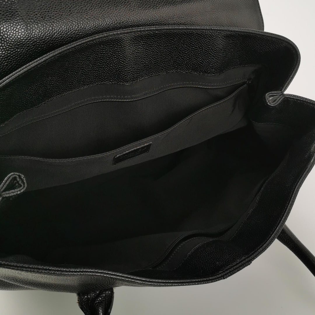 Chanel Vintage CC Logo Caviar Leather Tote Bag