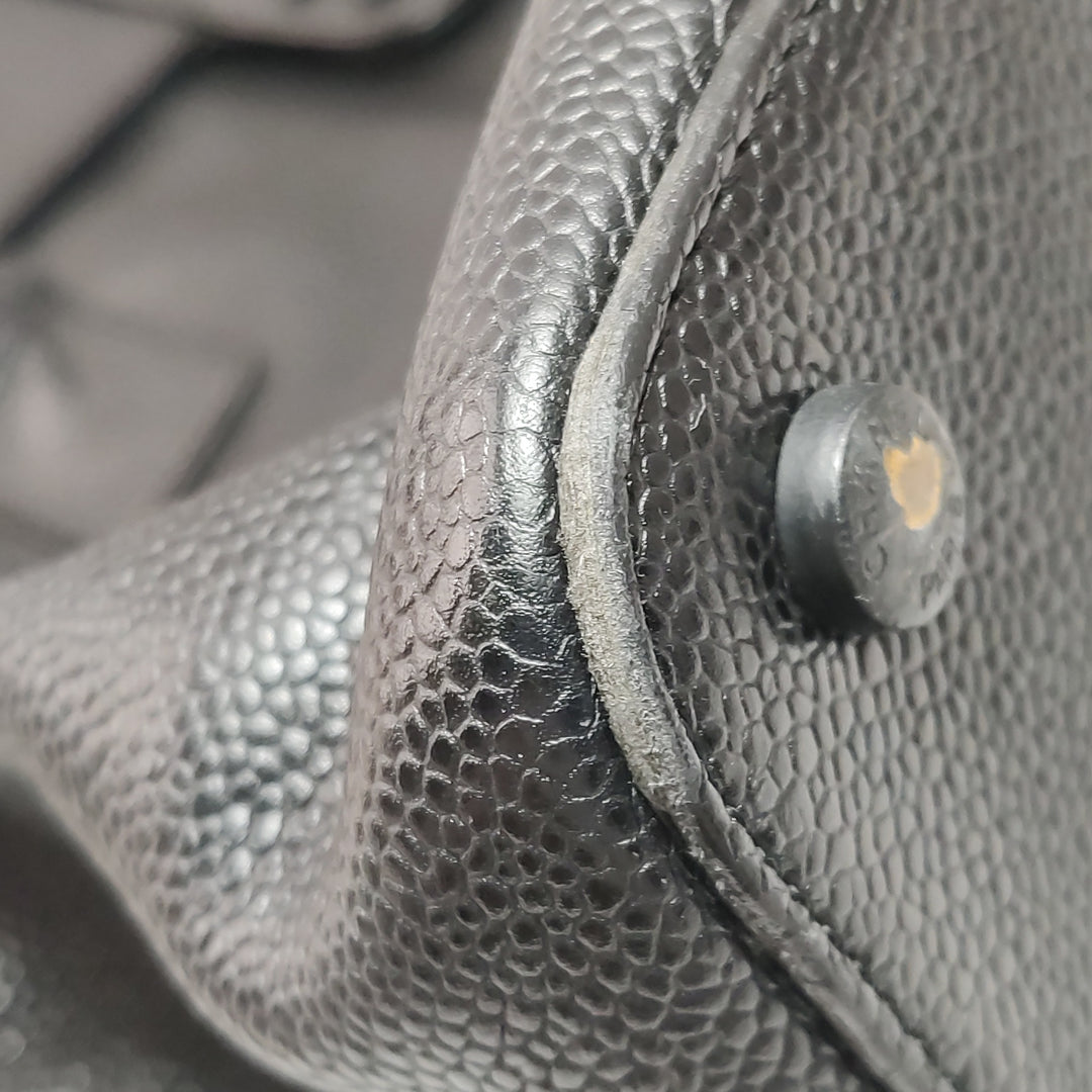 Chanel Vintage CC Logo Caviar Leather Tote Bag