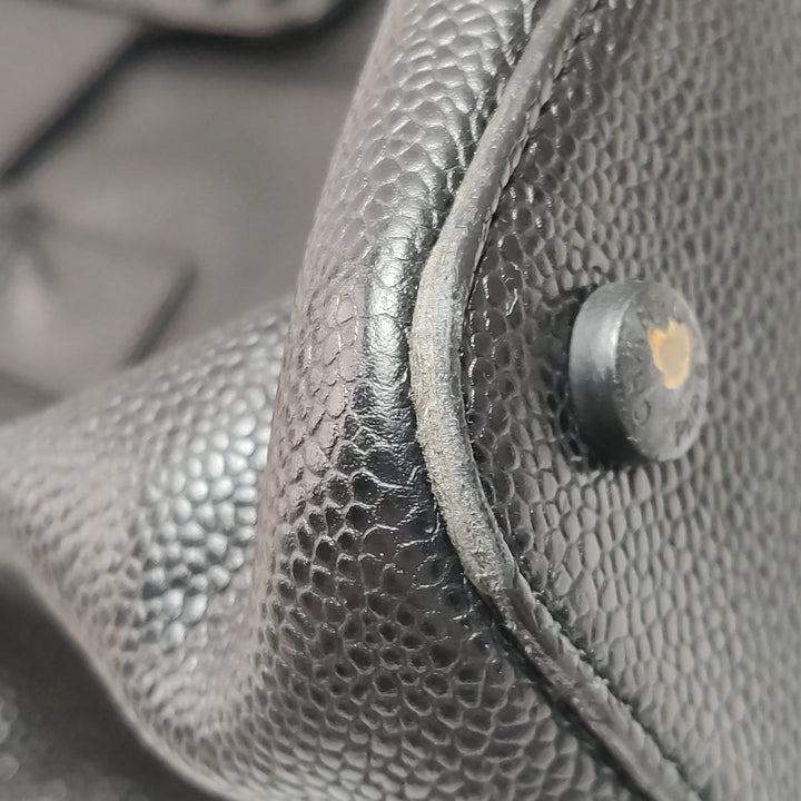 Chanel Vintage CC Logo Caviar Leather Tote Bag