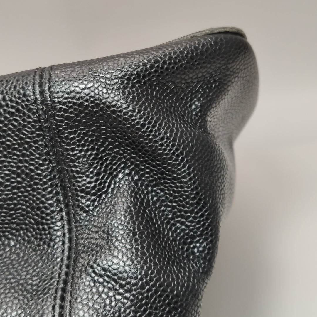 Chanel Vintage CC Logo Caviar Leather Tote Bag
