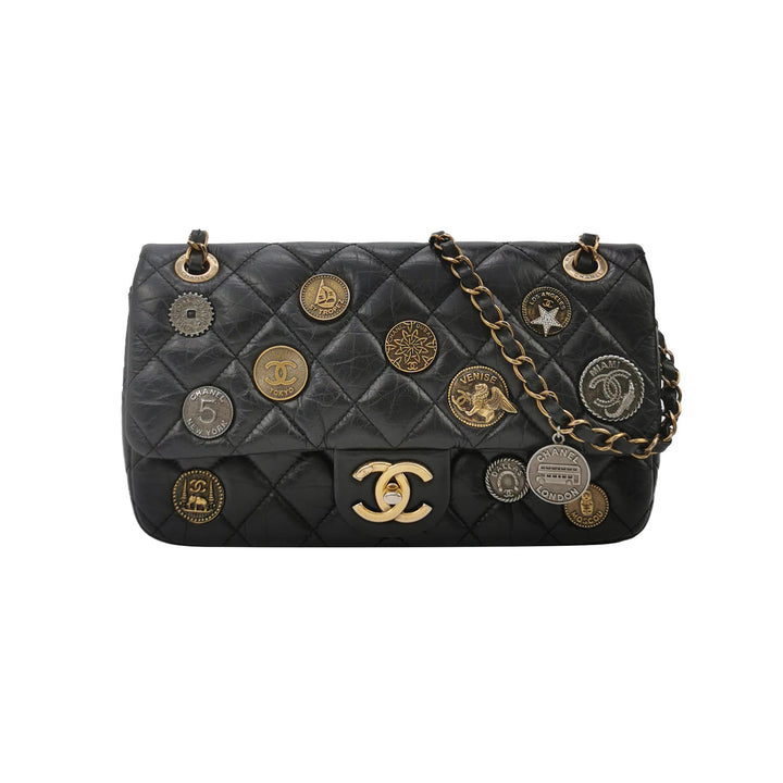 Chanel Aged Calfskin Quilted Medium Medallion Flap Black