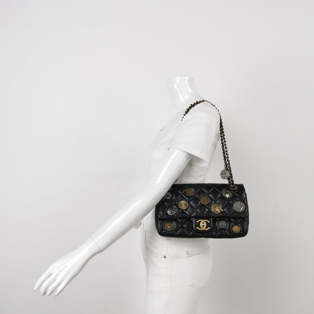 Chanel Aged Calfskin Quilted Medium Medallion Flap Black