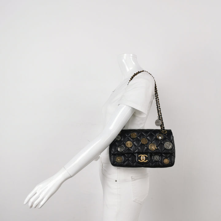Chanel Aged Calfskin Quilted Medium Medallion Flap Black