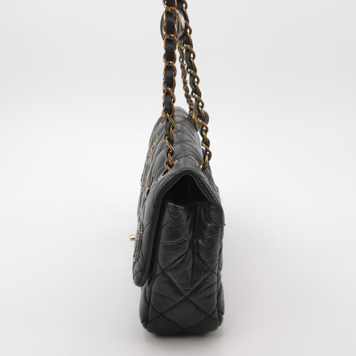 Chanel Aged Calfskin Quilted Medium Medallion Flap Black
