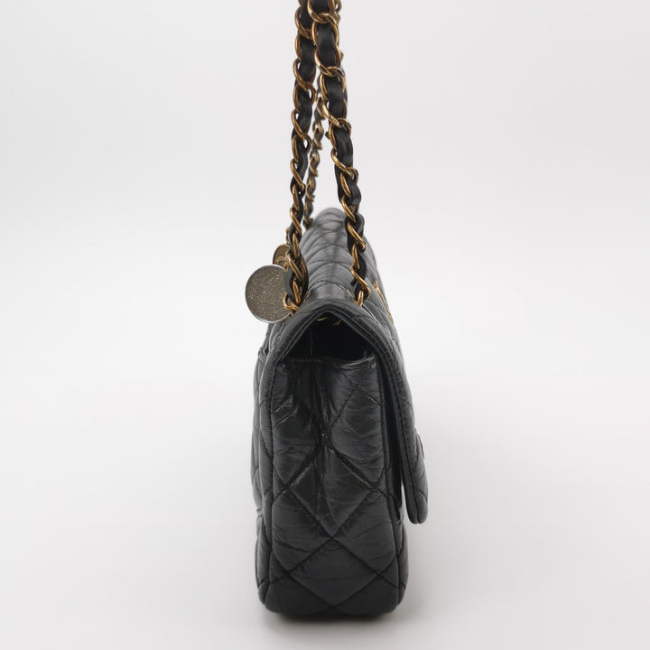 Chanel Aged Calfskin Quilted Medium Medallion Flap Black