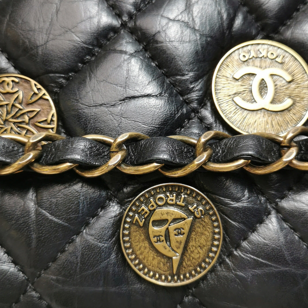 Chanel Aged Calfskin Quilted Medium Medallion Flap Black