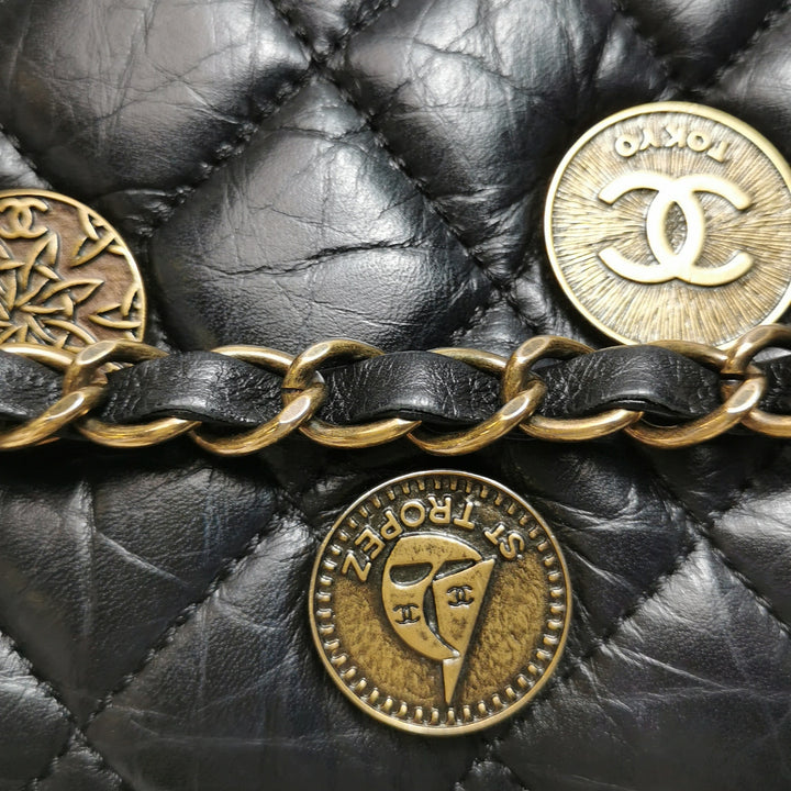 Chanel Aged Calfskin Quilted Medium Medallion Flap Black