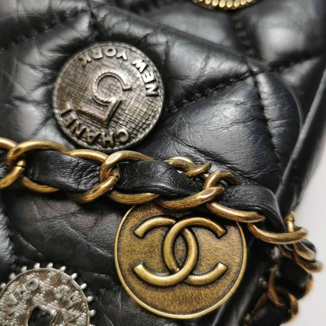 Chanel Aged Calfskin Quilted Medium Medallion Flap Black