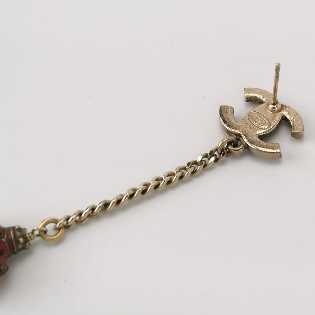 Chanel CC Logo Ladybug Faux Pearl Dangle Earrings
