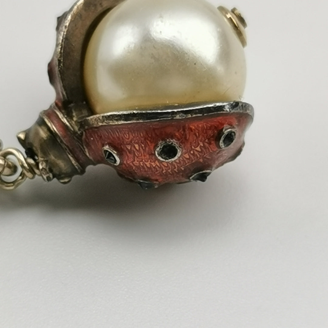 Chanel CC Logo Ladybug Faux Pearl Dangle Earrings