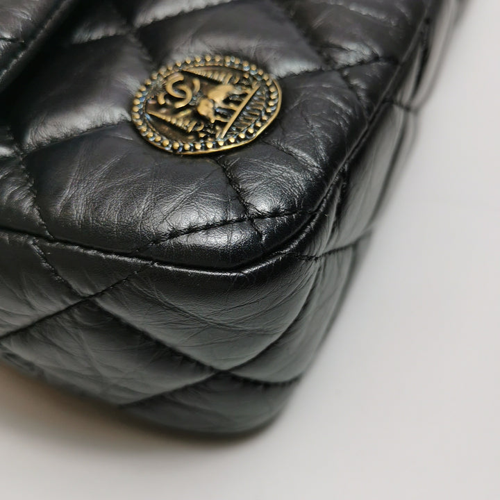 Chanel Aged Calfskin Quilted Medium Medallion Flap Black