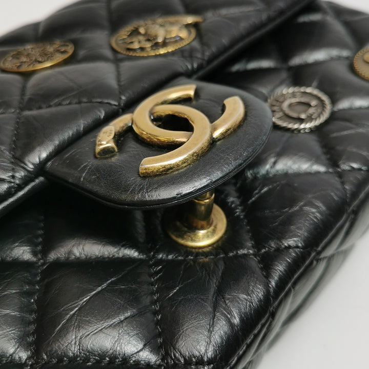 Chanel Aged Calfskin Quilted Medium Medallion Flap Black