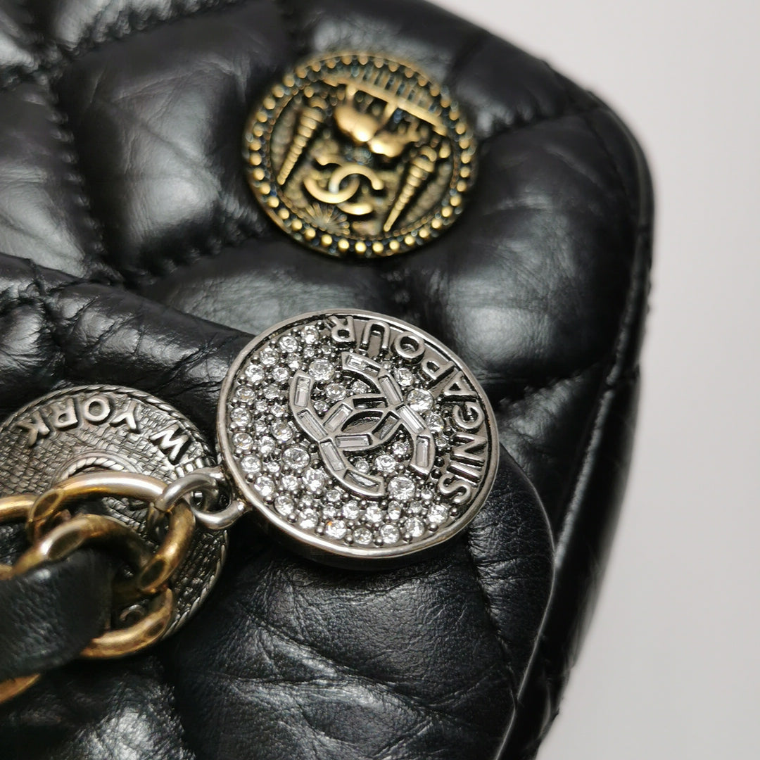 Chanel Aged Calfskin Quilted Medium Medallion Flap Black