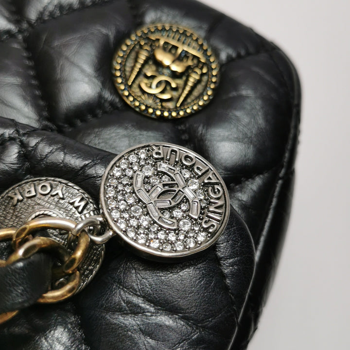 Chanel Aged Calfskin Quilted Medium Medallion Flap Black