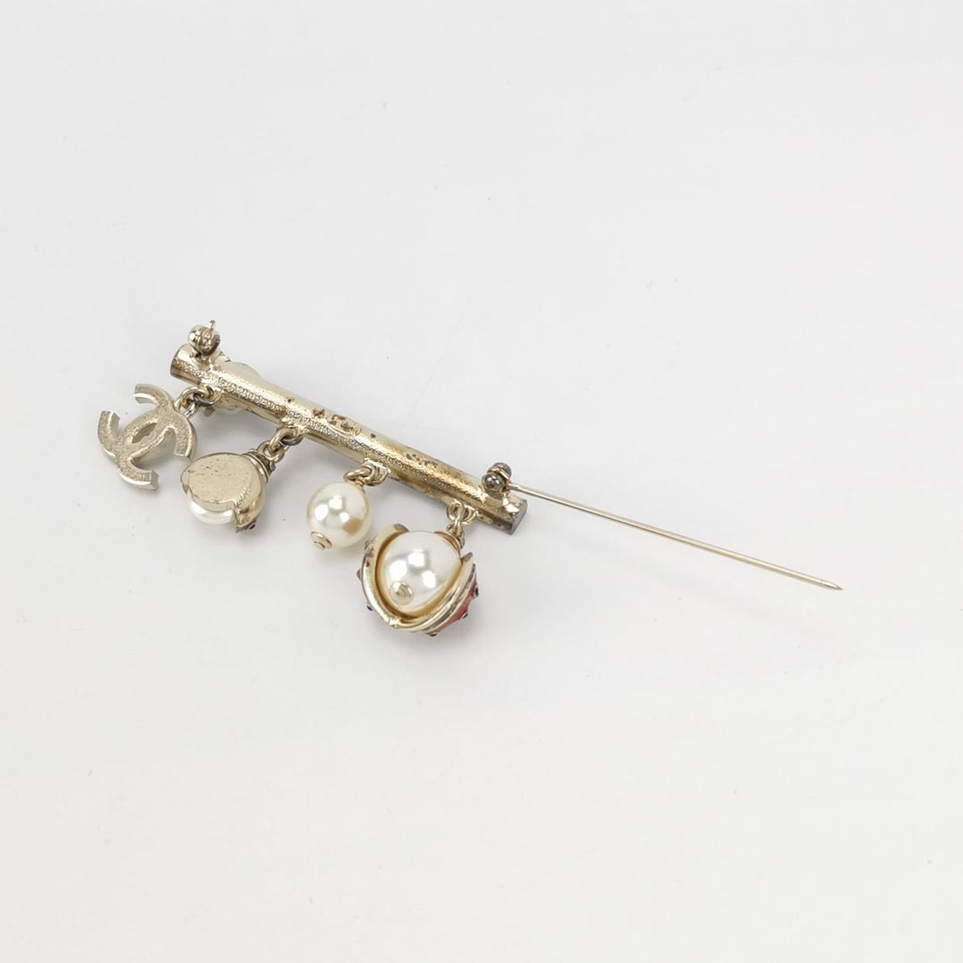 Chanel CC Logo Faux Pearl Ladybug Brooch