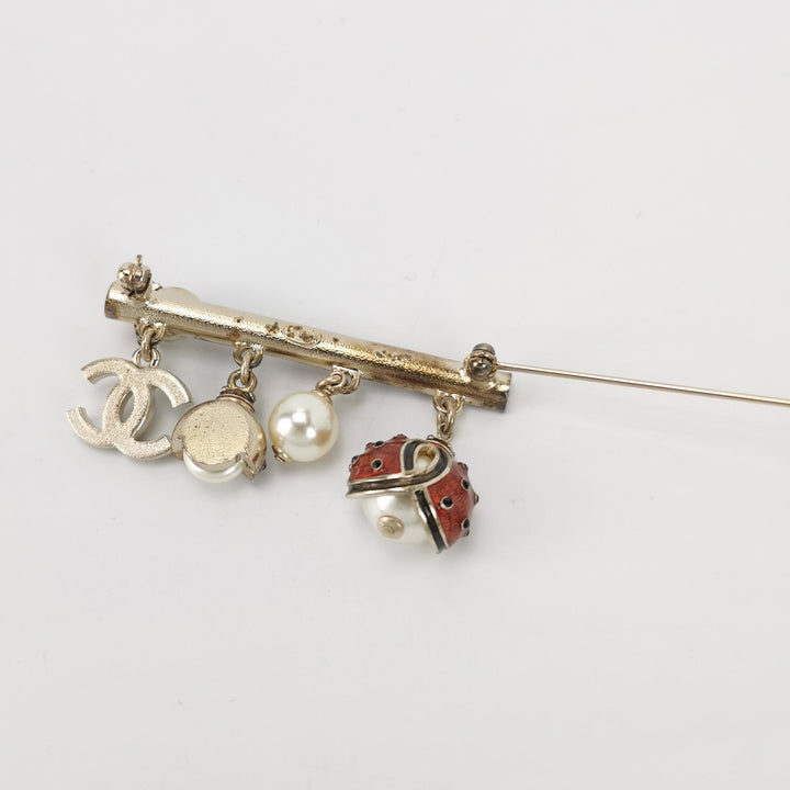 Chanel CC Logo Faux Pearl Ladybug Brooch