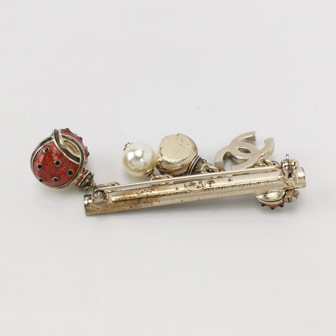 Chanel CC Logo Faux Pearl Ladybug Brooch