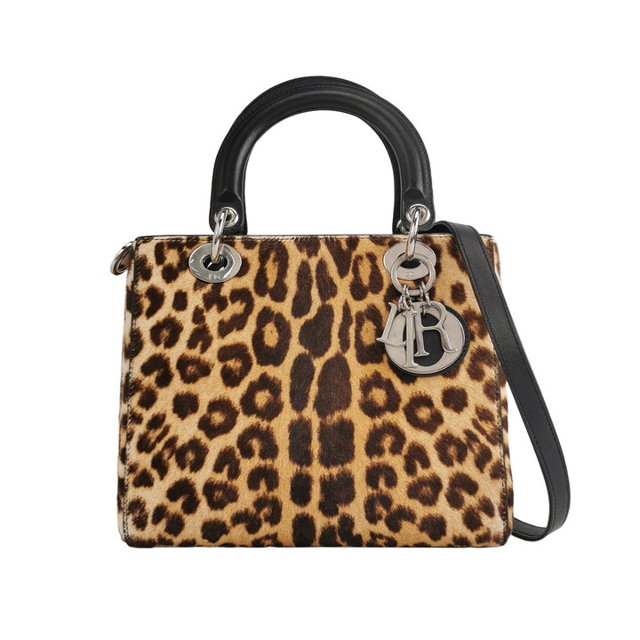 Dior Lady Dior In Medium Leopard Print Ponyhair Bag