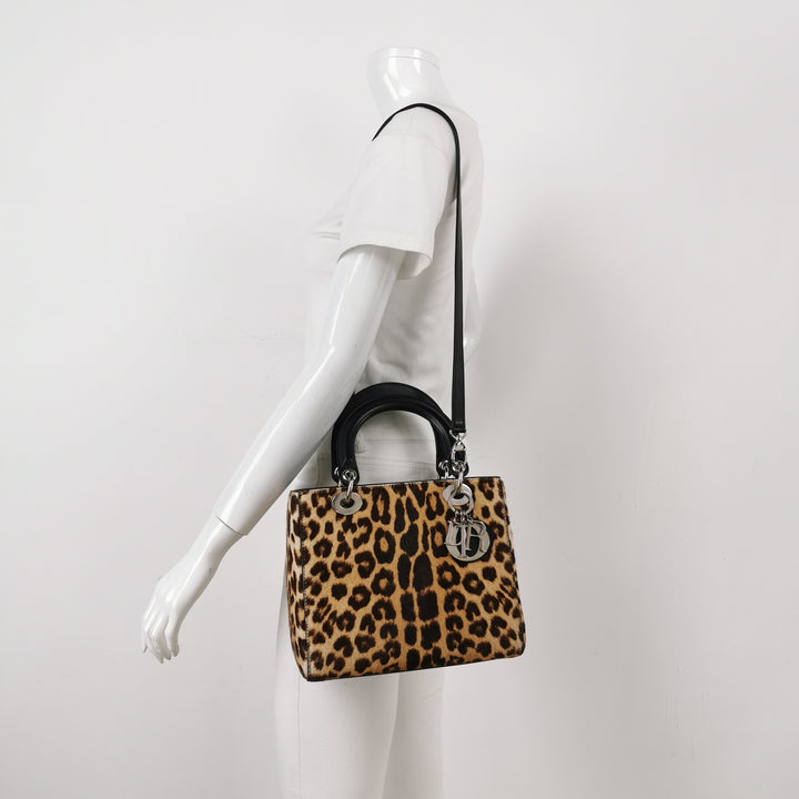 Dior Lady Dior In Medium Leopard Print Ponyhair Bag