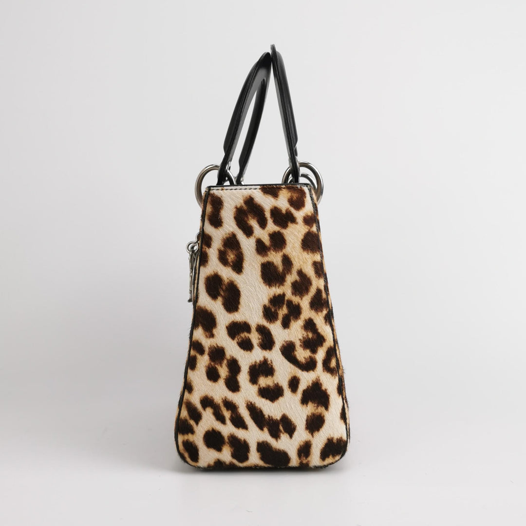 Dior Lady Dior In Medium Leopard Print Ponyhair Bag