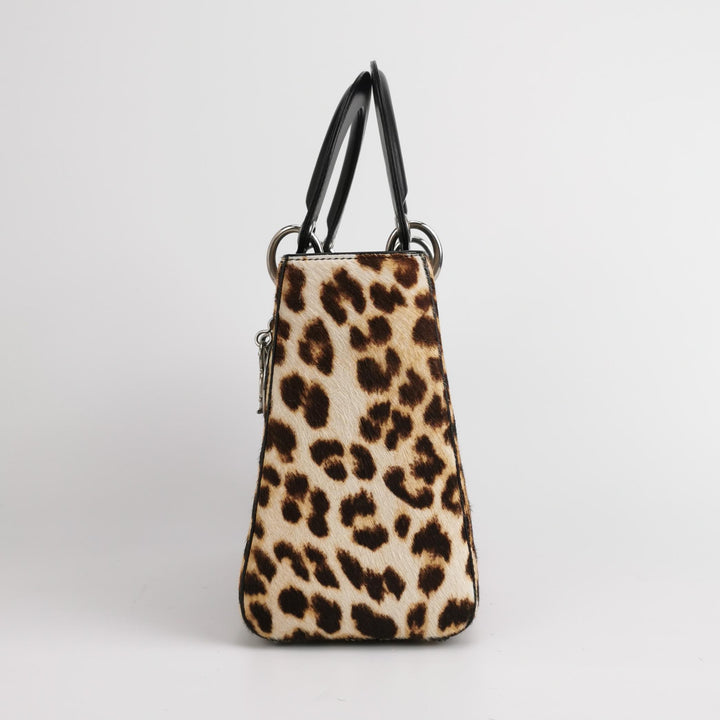 Dior Lady Dior In Medium Leopard Print Ponyhair Bag