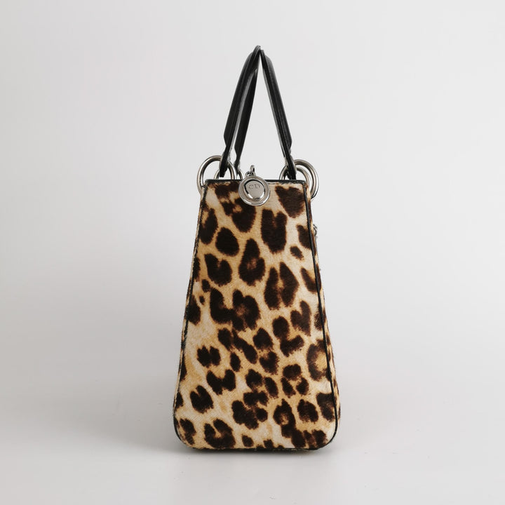 Dior Lady Dior In Medium Leopard Print Ponyhair Bag