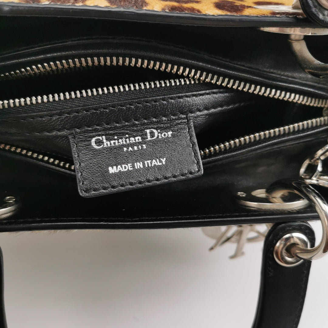 Dior Lady Dior In Medium Leopard Print Ponyhair Bag