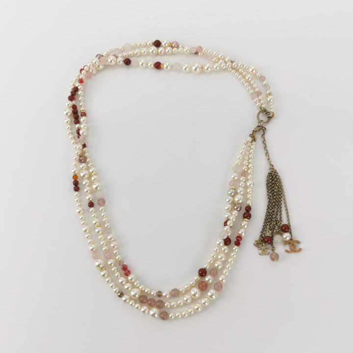Chanel Pink Strass and Imitation Pearl CC Long Necklace