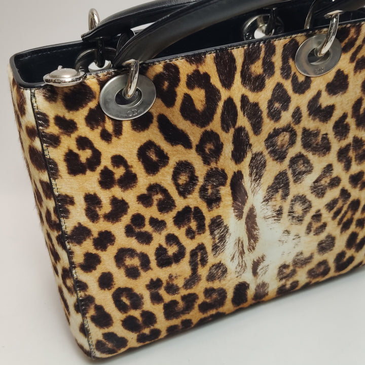 Dior Lady Dior In Medium Leopard Print Ponyhair Bag