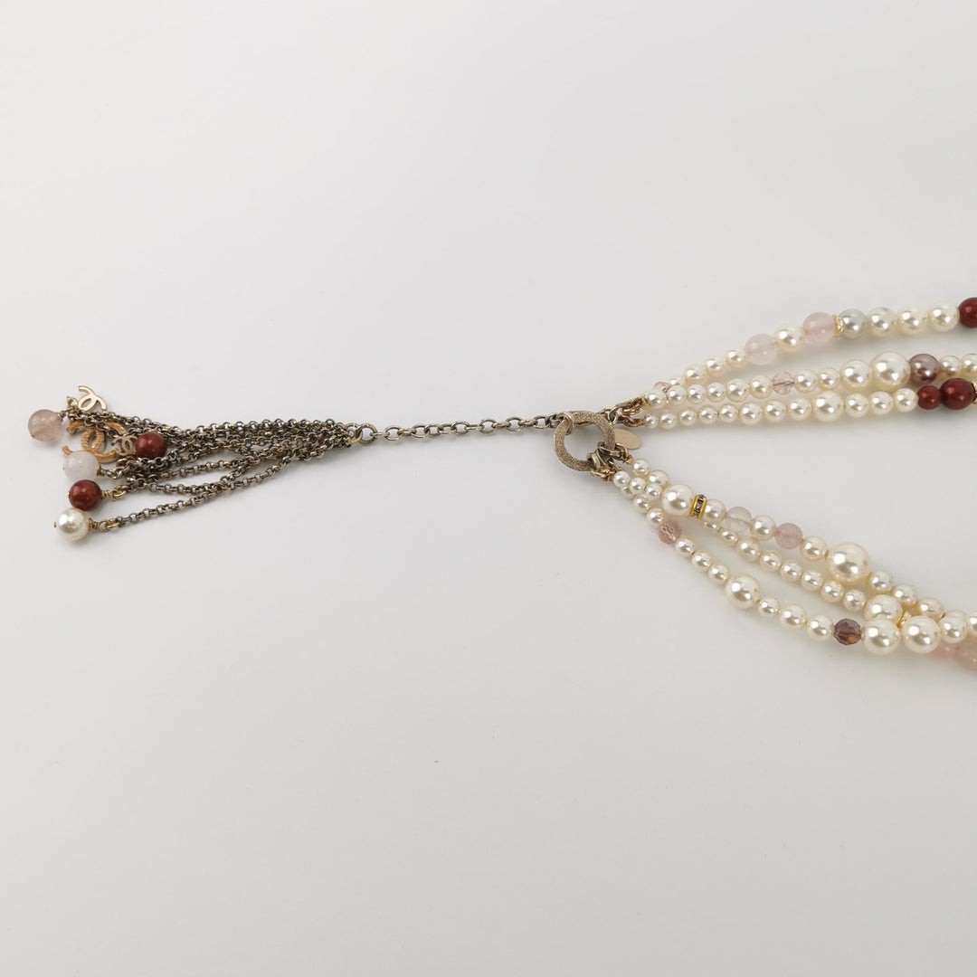 Chanel Pink Strass and Imitation Pearl CC Long Necklace