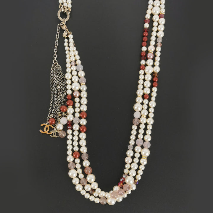Chanel Pink Strass and Imitation Pearl CC Long Necklace