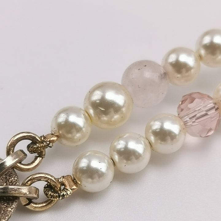Chanel Pink Strass and Imitation Pearl CC Long Necklace