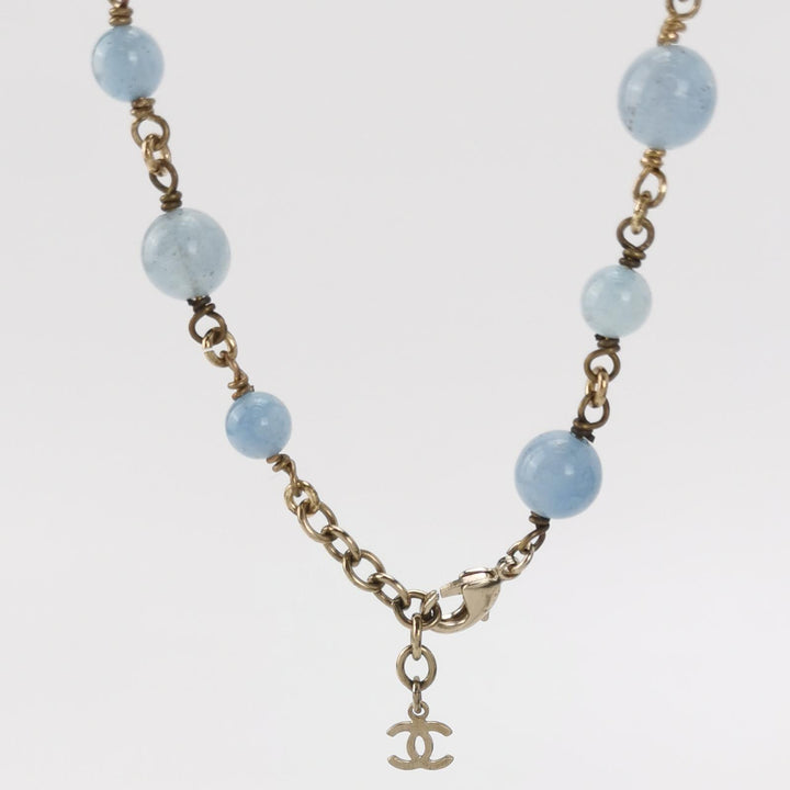 Chanel Blue White Beaded Necklace Flower Pendant