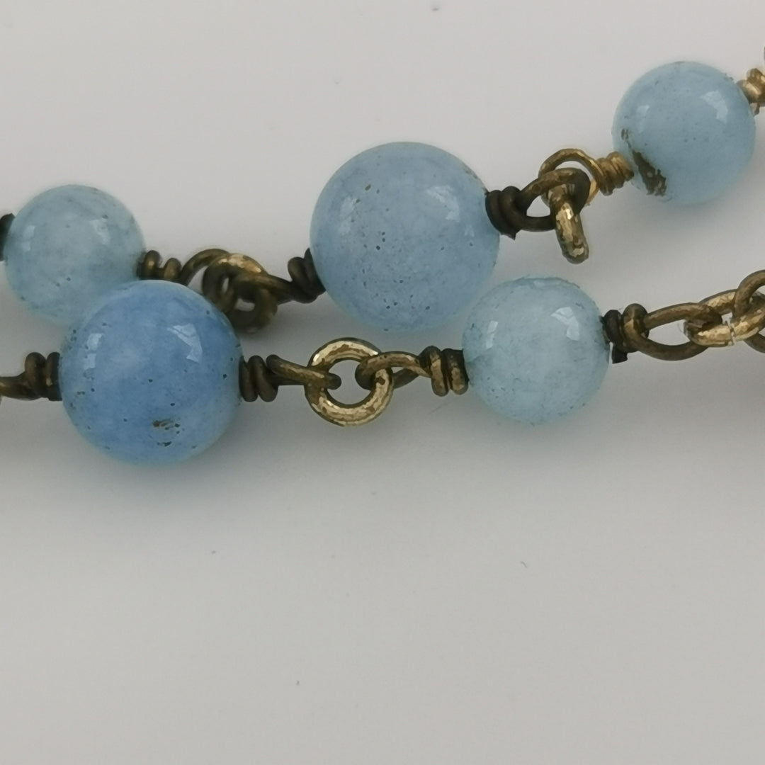 Chanel Blue White Beaded Necklace Flower Pendant