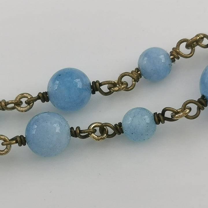 Chanel Blue White Beaded Necklace Flower Pendant